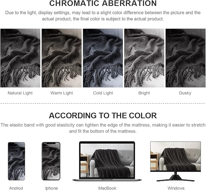 BOURINA Black Throw Blanket 50x60 Inches Throw Textured Solid Soft Sofa Couch Decorative Knit Blanket