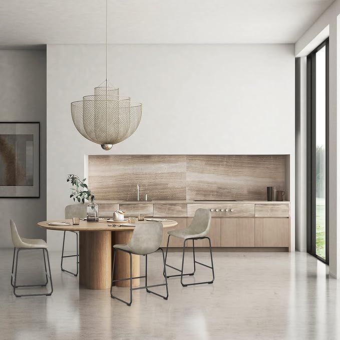 Rfiver Pu Faux Leather Bar Stools Set of 4, Industrial Pub Barstools with Back and Footrest, Modern Armless Bar Height Stool Chairs (Beige, 24" Counter Chair x4)