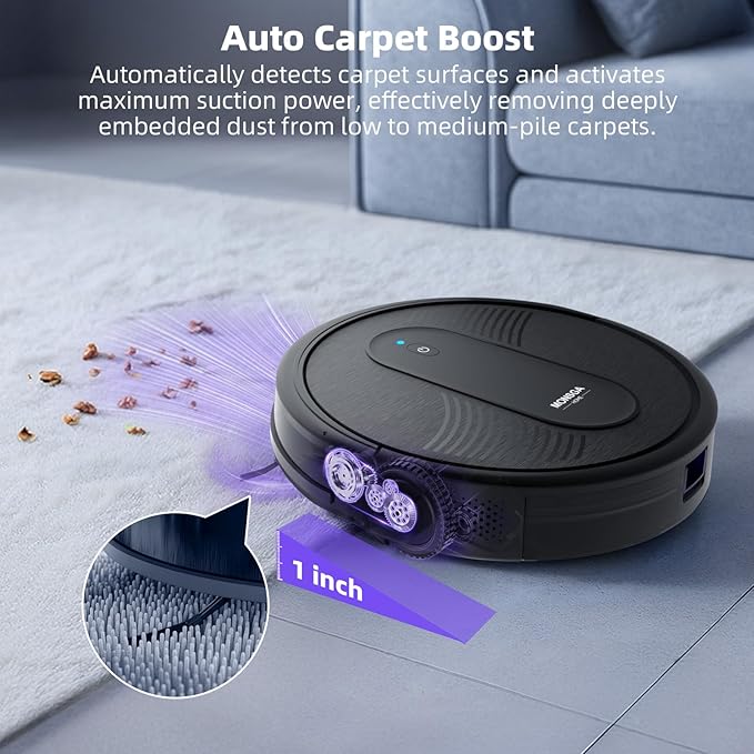 MONSGA Robot Vacuum Cleaner, 3000Pa Powerful Suction Robotic Vacuum, 3.2" Super-Slim, 140Min Runtime, Vacuum Robot for Hard Floor/Low Pile Carpet/Pet Hair, Remote/App/Voice Control, Schedule Clean