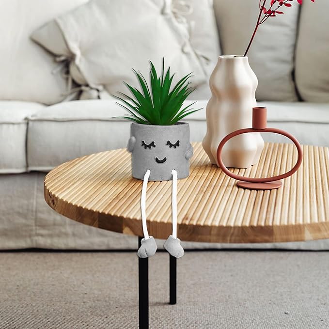 Zerzsy Artificialplant Succulents in Cement Pots with Hanging Leg, Kitchen Shelves Decor, Bathroom Shelf Decoration, Shelf Decoration Accents, Office Wall Decor - Set of 1