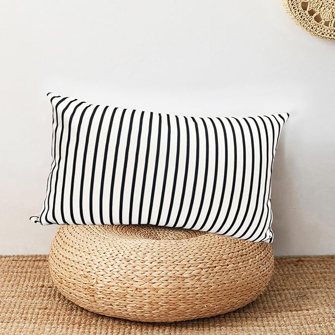 Decorative Throw Pillow Covers Set of 2 Black Striped Pillow Covers 12x20 Inch Throw Pillow Cover Linen Pillowcase Modern Farmhouse Outdoor Pillow Covers for Couch Sofa Bed Living Room
