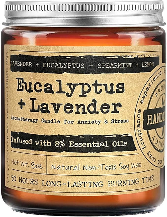 Aromatherapy Candles Lavender Eucalyptus Scented - 8oz Calming Candles for Home Scented Women Candles Gifts Ideal for Relaxation Stress Relief Soothing Anxiety Yoga Meditation Spa Healing Sleep Bath