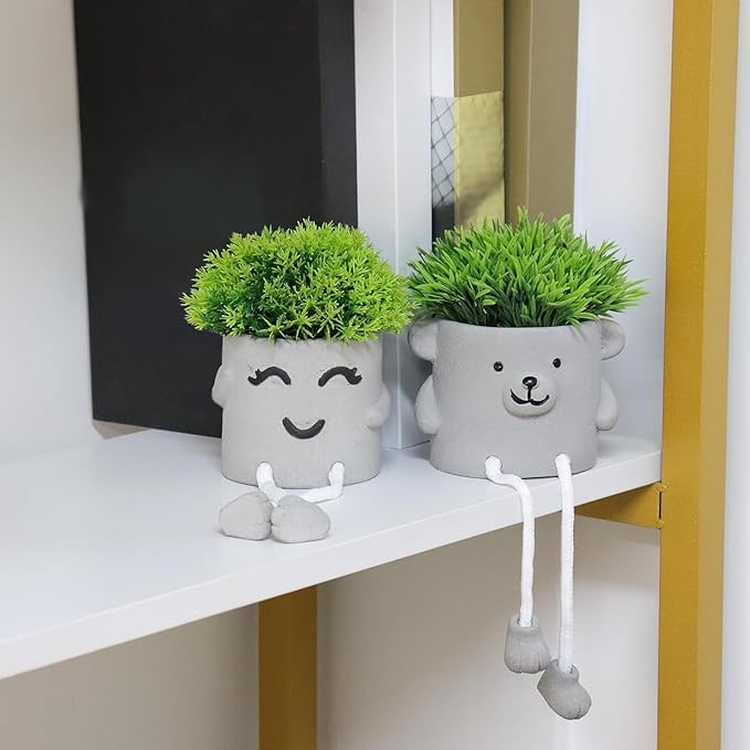 MAKHOT 2pcs Cute Artificial Succlent Plants with Pots, Fuax Plant Bathroom Decor-Office Desk Decorations for Women-Fake Plants Decorations for Work Office Shelf-Mini Potted Small Plant Home Decor