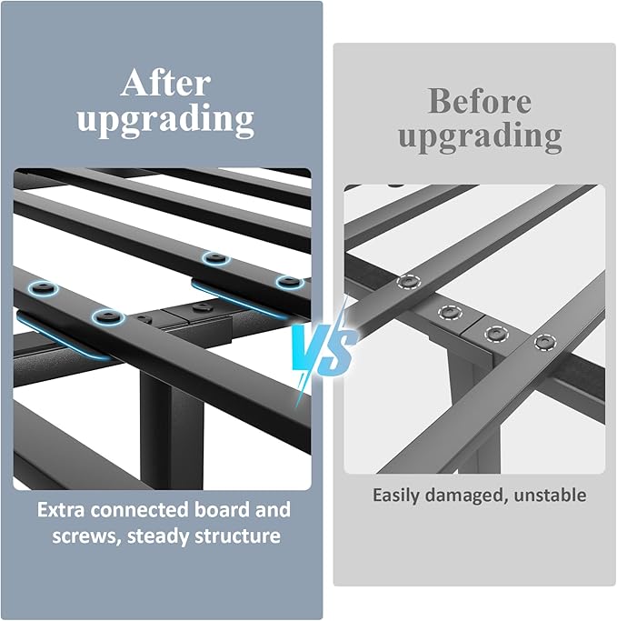 Full Size Bed Frame with Storage Headboard, Industrial Platform Bed with Charging Station and LED Lights, Heavy Duty Metal Slats, No Box Spring Need, Noise Free, Black