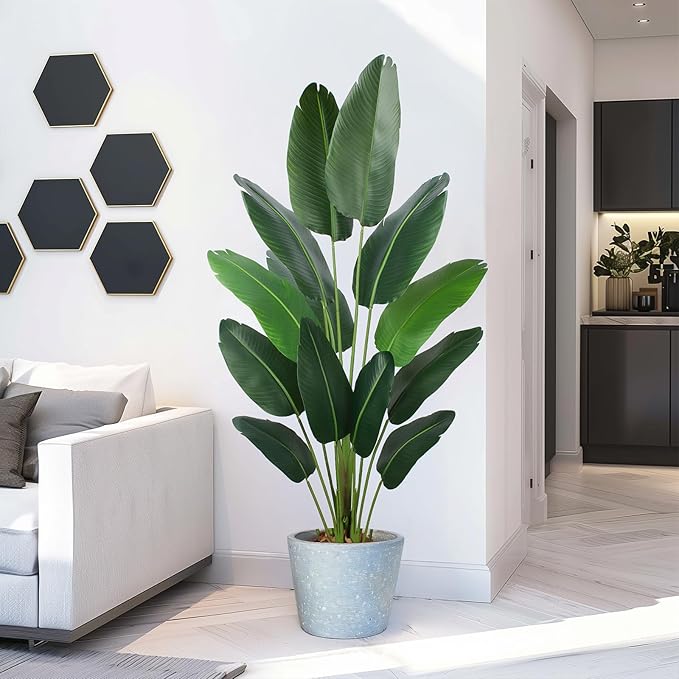 Artificial Bird of Paradise Plant 6 Ft Tall Fake Banana Leaf Plant for Indoors and Outdoors,Faux Palm Tree with Plastic Pot for Office and Home Decor,L1802PCS