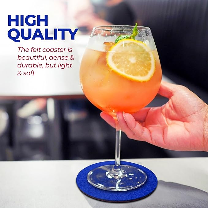 A&A Wonders Premium Felt Coasters for Drink, Two-Tone Reversible, Absorbent Felt Protects Furniture, Table, Anti Slip, Suitable for Drinks & All Table Types (Wine Red/Royal Blue, Circle 6 Pack)