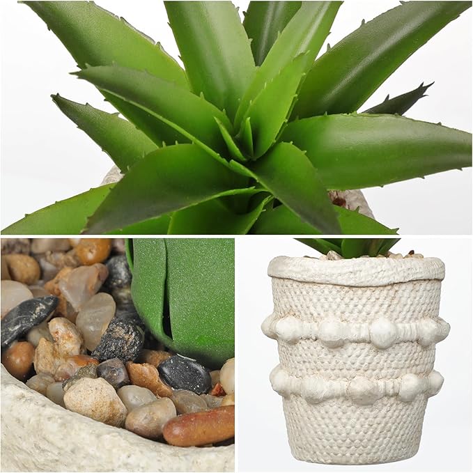 Hollyone 2 Pack Small Artificial Succulents Agave Plants Potted Fake Spiked Succulent Plant in Rustic Pot Mini Faux Plant Agave Aloe Plant Indoor for Office Desk Farmhouse Home Table Shelf Boho Decor