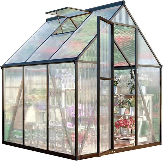 6 x 6 FT Greenhouse for Outside,Aluminum Walk-in Greenhouse,Dark Gray