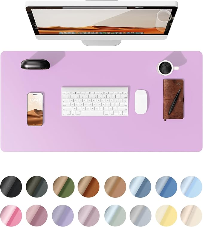 YSAGi Leather Desk Pad Protector, Office Desk Mat, Large Mouse Pad, Non-Slip PU Leather Desk Blotter, Laptop Desk Pad, Waterproof Desk Writing Pad for Office and Home (Taro Purple, 23.6" x 13.8")
