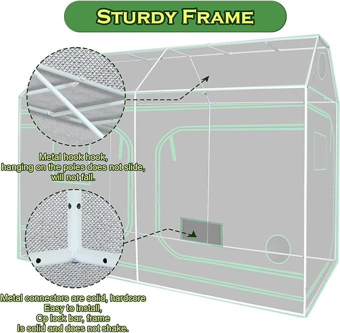 96"x48"x72" Roof Cube Grow Tent with Observation Windows, Lightproof, Mylar Hydroponic Tent with Floor Tray for Indoor Plant Growth
