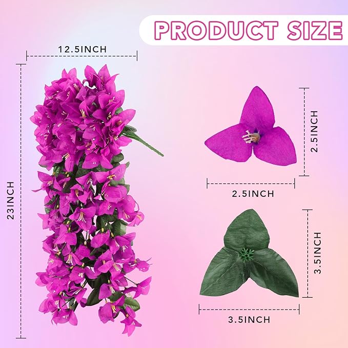 Artificial Bougainvillea Flowers for Outdoor Plant,4 pcs Faux Hanging Flowers Bougainvillea for Outside Decoration,Fake Silk UV Resistant Vines for Front Door Porch(Fuchsia)