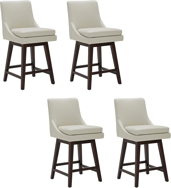 CHITA Counter Height Swivel Bar Stools Set of 4, FSC Certified Upholstered Faux Leather Barstool Chairs with Back, 26.8" H Seat Height, PU Leather in Creamy Grey
