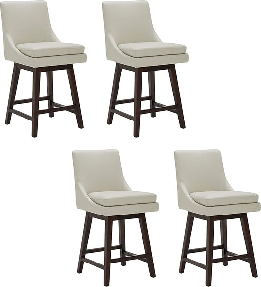 CHITA Counter Height Swivel Bar Stools Set of 4, FSC Certified Upholstered Faux Leather Barstool Chairs with Back, 26.8" H Seat Height, PU Leather in Creamy Grey