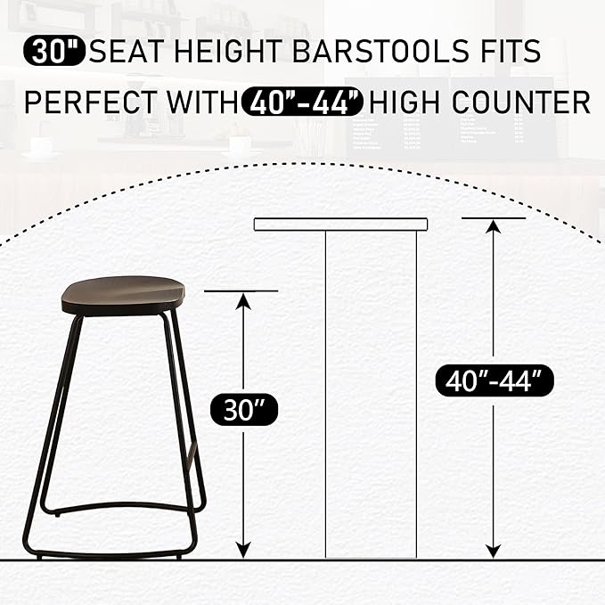 HeuGah Bar Stools Set of 4, Wood Saddle Seat Barstools for Kitchen Island, 30" Black Bar Height Stools with Footrest (Black, 4 PCS 30Inch Barstool)