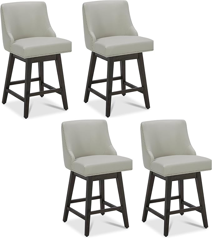 CHITA Counter Height Swivel Bar Stools Set of 4, FSC Certified Upholstered Counter Stools, Modern Swivel Barstools with Wood Legs for Kitchen Island, 26" Seat Height, Faux Leather in Creamy Grey