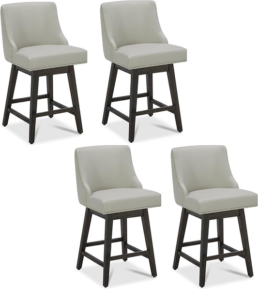 CHITA Counter Height Swivel Bar Stools Set of 4, FSC Certified Upholstered Counter Stools, Modern Swivel Barstools with Wood Legs for Kitchen Island, 26" Seat Height, Faux Leather in Creamy Grey