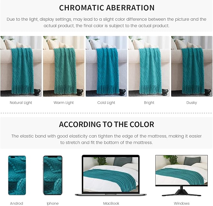 BOURINA Throw Blanket Textured Solid Soft Sofa Throw Couch Cover Knitted Decorative Blanket, 60 inch x 80 inch Teal