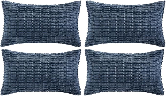 Fancy Homi 4 Packs Dusty Blue Decorative Throw Pillow Covers 16x24 Inch for Living Room Couch Bed Sofa, Rustic Farmhouse Boho Home Decor, Soft Plush Striped Corduroy Square Cushion Case 40x60 cm