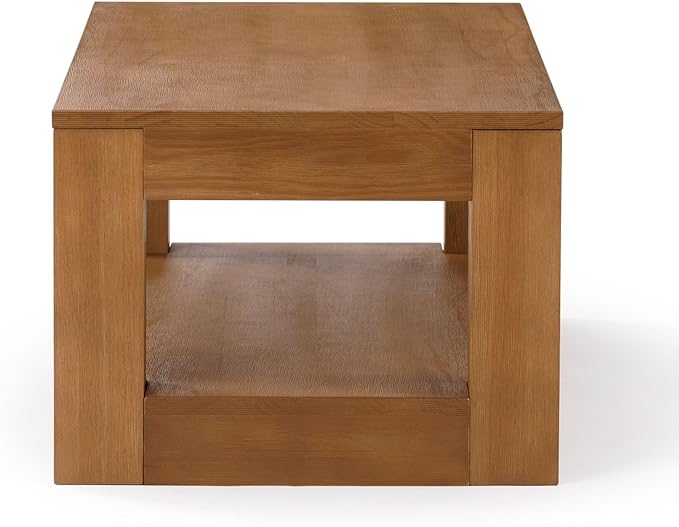 Plank+Beam 40" Modern Rectangular Coffee Table with Shelf, Solid Wood Center Table with Storage, 2 Tier Tea Table for Living Room, Pecan Wirebrush