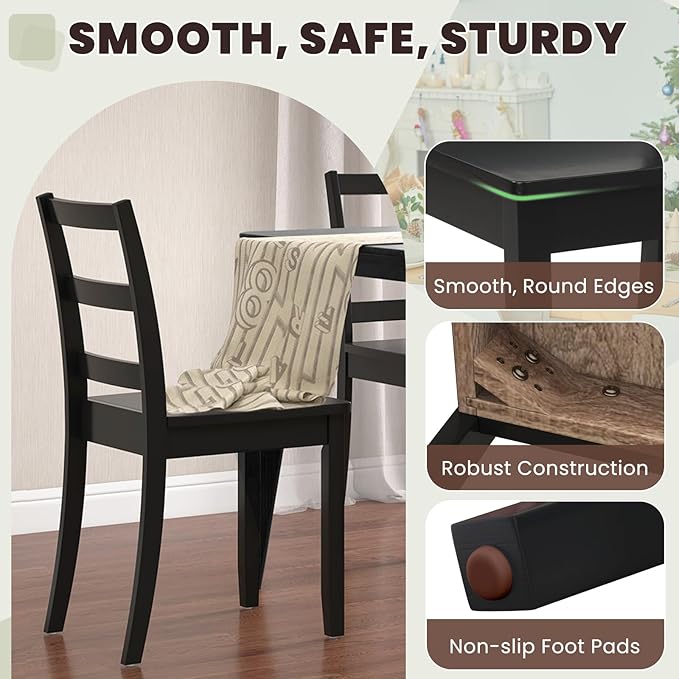 NAFORT Wood Dining Chairs Set of 6, Black Kitchen Chairs with Solid Rubber Wood Legs, Non-Slip Foot Pads, Max Load of 400 Lbs, Farmhouse Seat High Ladder Back Dining Room Chairs
