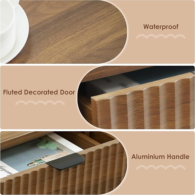 Fluted Console Table, Wooden Sofa Table with Storage and Drawers, Farmhouse Behind Couch Table Entryway Table for Entrance, Hallway, Living Room, Brown