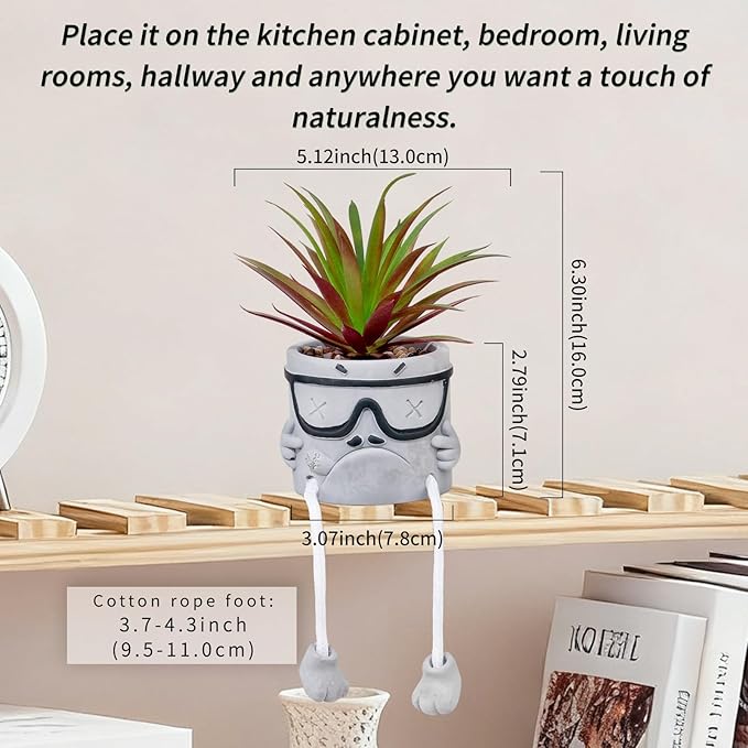 Creative Artificialplant Succulents in Cement Pots with Hanging Leg, Potted Mini Fake Plants Kitchen Shelves Decor, Bathroom Shelf Small Plants Decor, Faux Succulents for Office Wall Shelf Decorations