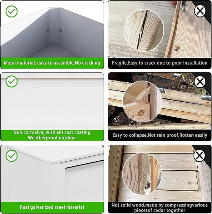 Raised Garden Bed with Low Profile Design Metal Planter Box for Growing Fresh Herbs Vegetables Flowers Succulents&Other Plants for Outdoor Backyard Patio Deck Balcony White