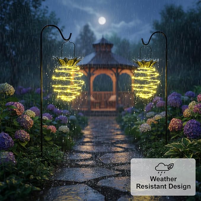 2 Pack Waterproof Solar Lanterns Outdoor, 60LED Hanging Lights with Pineapple Pattern, Solar Garden Lights Outdoor for Patio Yard Decor, Gift for Grandma Gardeners Women