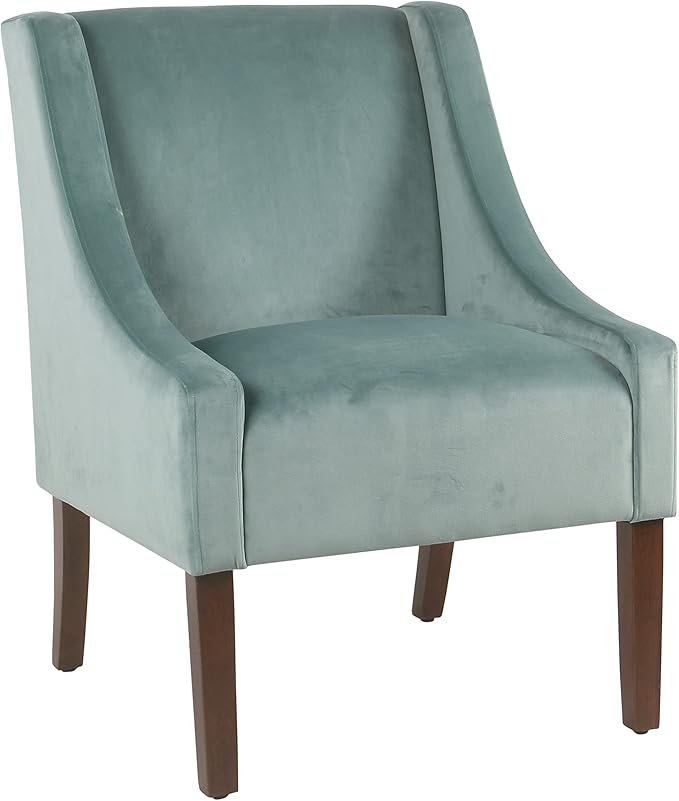 Homepop Home Decor | Upholstered Classic Swoop Arm Accent Chair | Accent Chairs for Living Room & Bedroom | Decorative Home Furniture, Light Velvet Aqua Blue