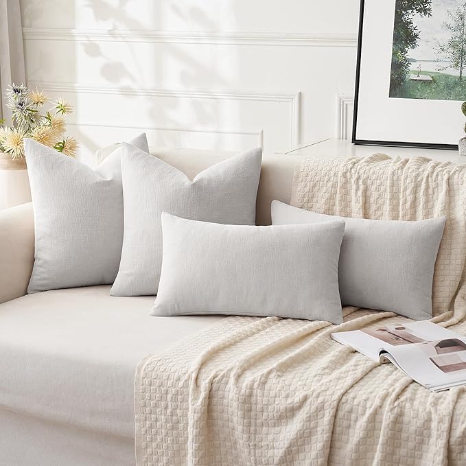 MIULEE Light Grey Couch Pillow Covers 22x22 Inch, Set of 2 Soft Chenille Decorative Euro Throw Pillow Covers Farmhouse for Sofa Living Room Bed