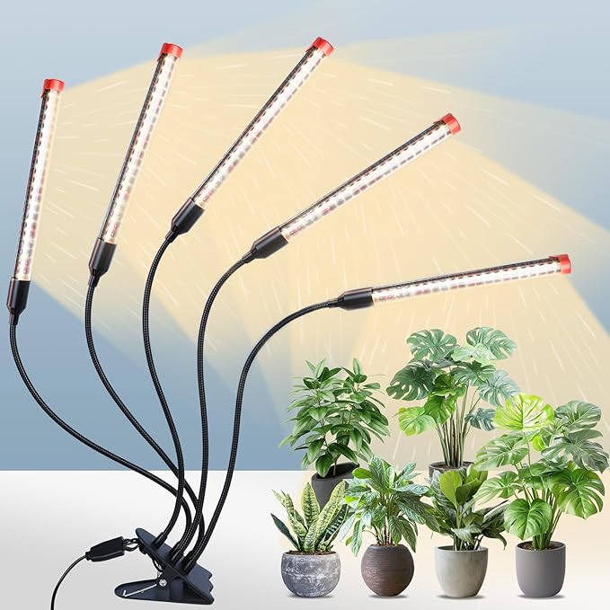 GameChanger! 45W, NOT 15W, 5Head Strong Clip Grow Lights for Indoor Plants with Timer, Best Gift for Plants Lover, LED Plant Growing Lamp for Houseplants, Bonsai, Seed Starting, Seedlings, VEG, Flower