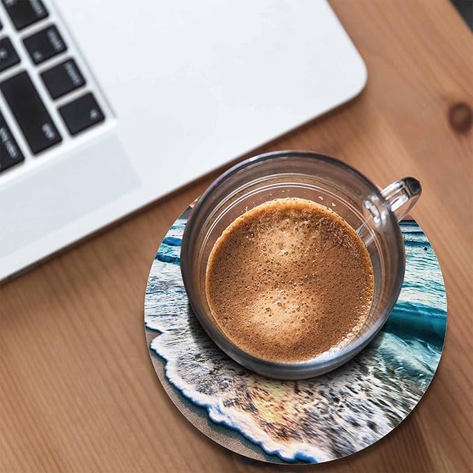 Beautiful Sea Wave and Sky at Sunset Cup Coasters for Table Clear Coast Beach Seascape Summer Travel Reusable Drink Coasters Set 2 Pcs Coffee Home Farmhouse Living Room Bar Decor