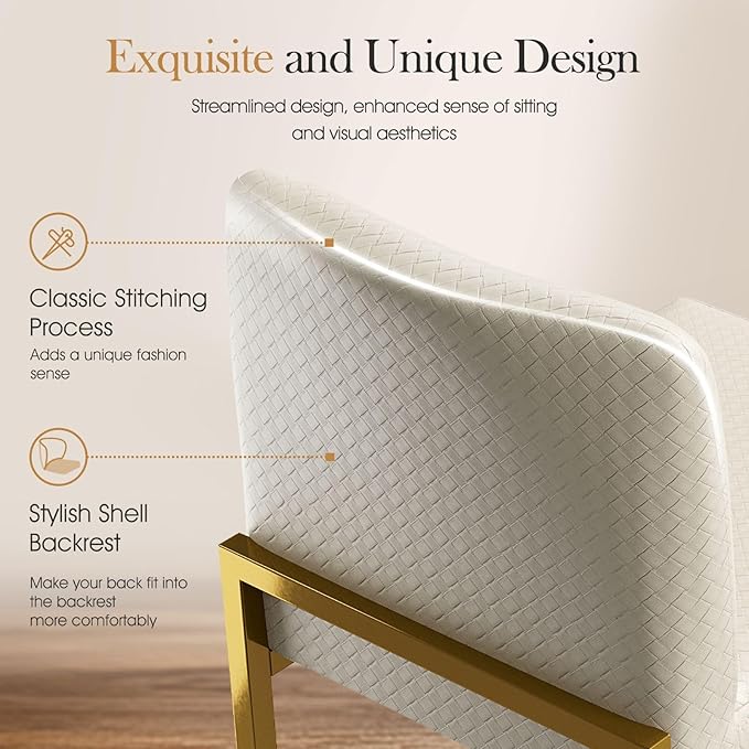 Sophia & William White & Gold Bar Stools, Counter Height Bar Stools Set of 4 with Backs, Modern PU Leather Bar Chairs, 24 Inch