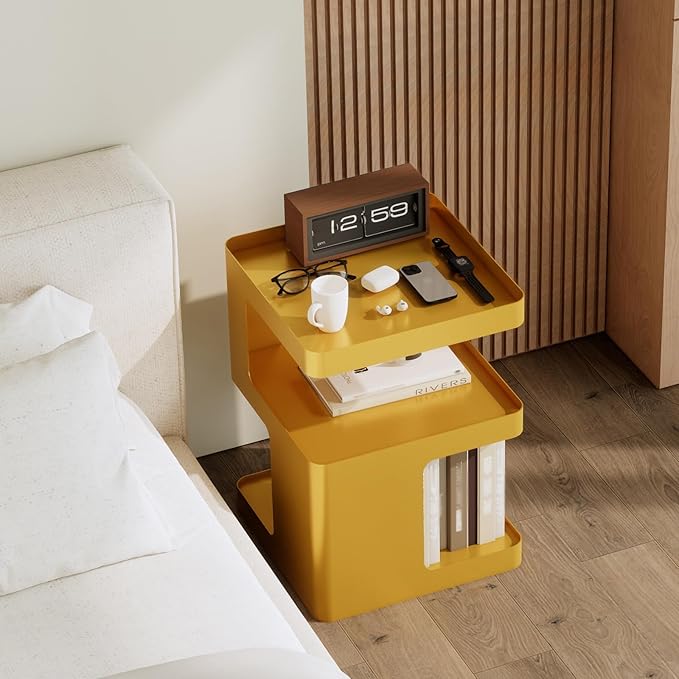 Modern Side Table,Small end Tables for Small Spaces,Gold nightstand,Metal Bedside Tables,Accent Side Table with Storage for Bedroom,Living Room.No Assembly Required