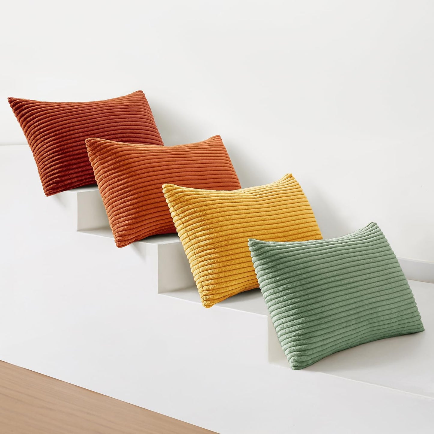 MIULEE Fall Decorative Throw Pillow Covers 12x20 Inch Set of 4, Vibrant Cushion Covers Vintage Retro Home Decor, Mix and Match Color Clash Design for Sofa Couch Bed Living Room Yellow Rust Green