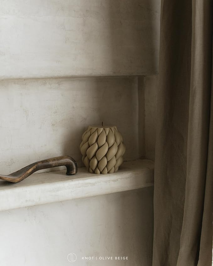 LAWA Knot Ball Candle - Large Beautiful Handmade Pillar Scented Soy Wax Elegant Bubble Aesthetic Candle Housewarming Gift Home Room Shelf Decor Idea Olive Beige