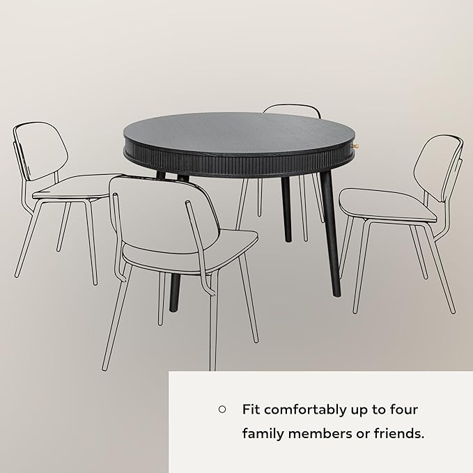 WERMO 47'' Black Round Dining Table for 4 People - Pre Assembled Black Round Kitchen Table with 2 Hidden Storages (Black Oak)
