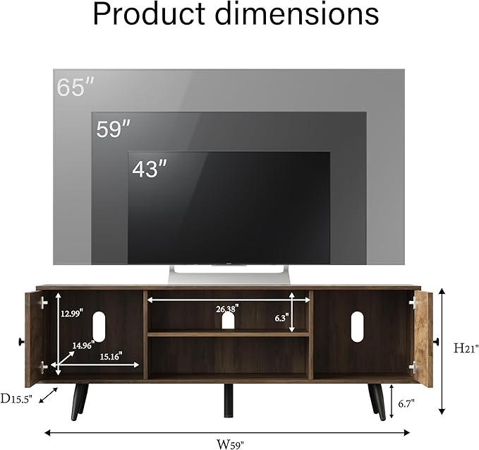 Modern TV Stand with Storage Cabinet, Wood Fashionable TV Cabinet with Waveform Panel and Adjustable Shelf, Entertainment Center TV Stand for TV, Living Room (Rustic Oak