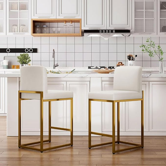 Sophia & William Bar Stools Set of 2, White and Gold Bar Stools for Kitchen Island,24 Inch