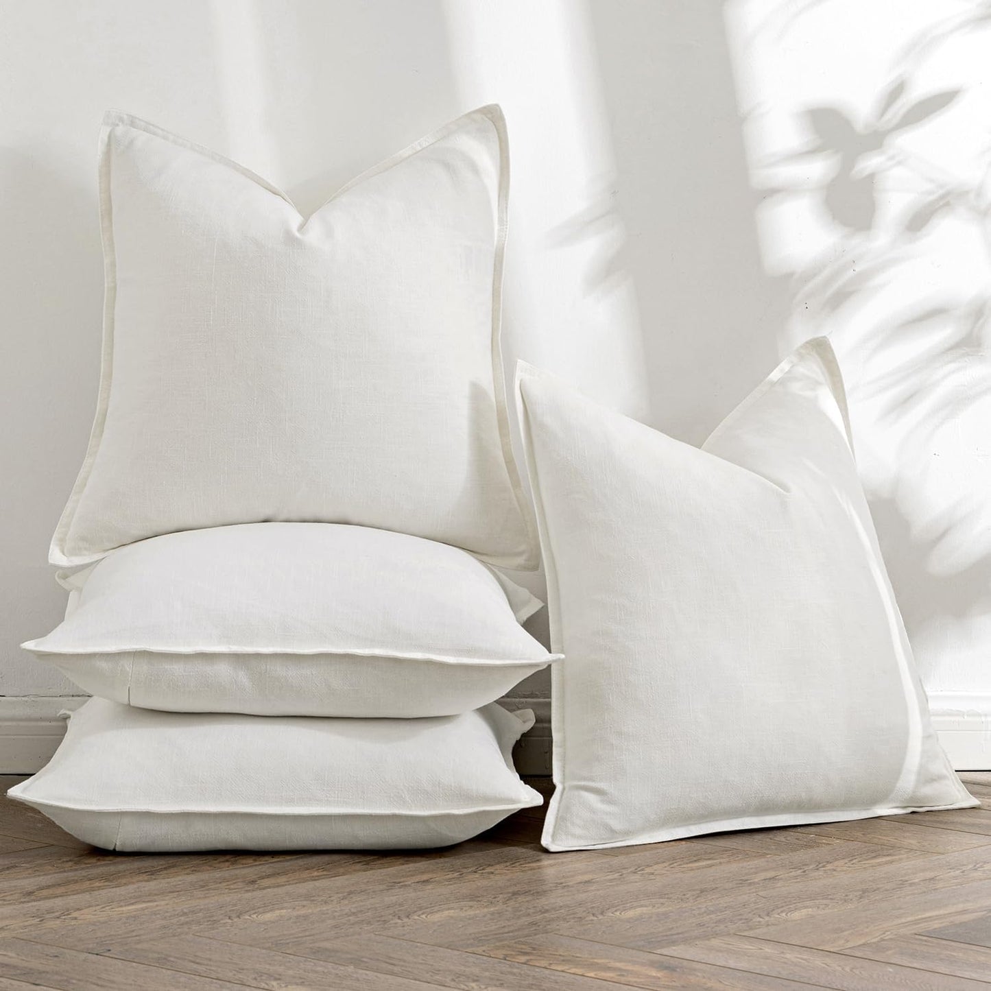 MIULEE Cream Linen Pillow Covers Pack of 4 Christmas Decorative Natural Solid Throw Pillow Covers Soft Accent Boho Farmhouse Couch Pillowcases Modern Home Decors for Living Room Bed Sofa 24x24 Inch