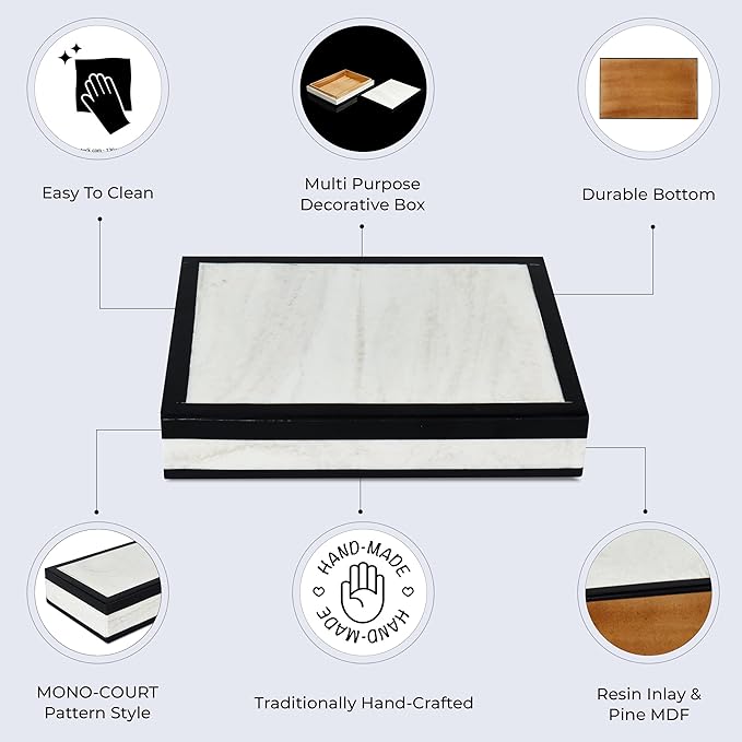 Handicrafts Home Handmade Mono Collection Decorative Jewelry Box Organizer – Keepsakes, Trinkets, and Home Decor – Antique Coffee Table Storage, Memory Box, Farmhouse Style Decor Court, 8x6x1.5