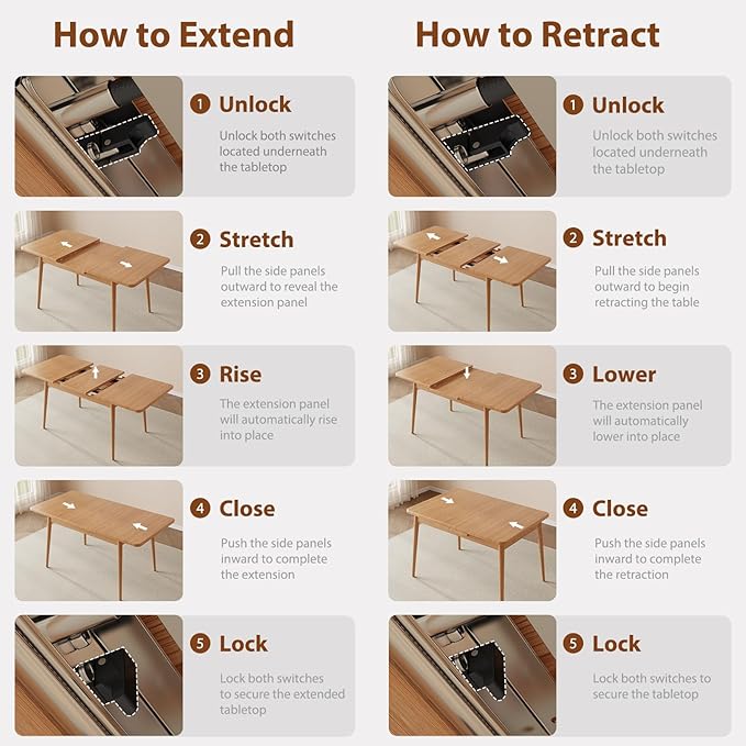 Solid Wood Extendable Dining Table for 4-8 People with Seamless Extension from 47.2 to 63 Inches, Easy Assembly, Expandable Tables for Small Spaces, Dining Room, Kitchen, Living Room, Natural