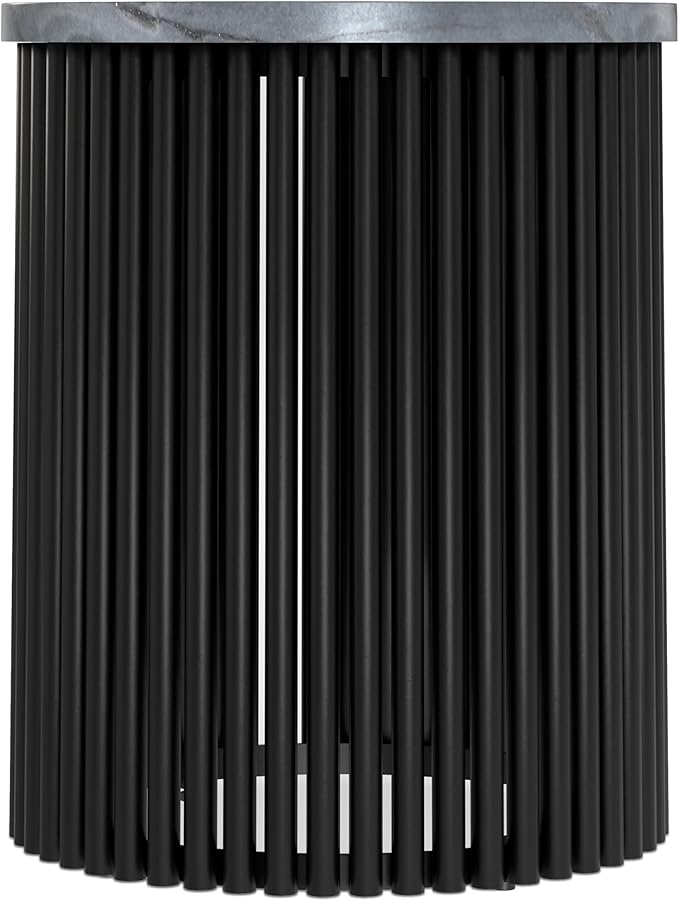 SIMPLIHOME Demy 18-inch Wide Metal Accent Table in Black Marble/Black Metal, Round Side Table with Slatted Base for Living Room, Bedroom, or Entryway, Industrial Style, Assembled