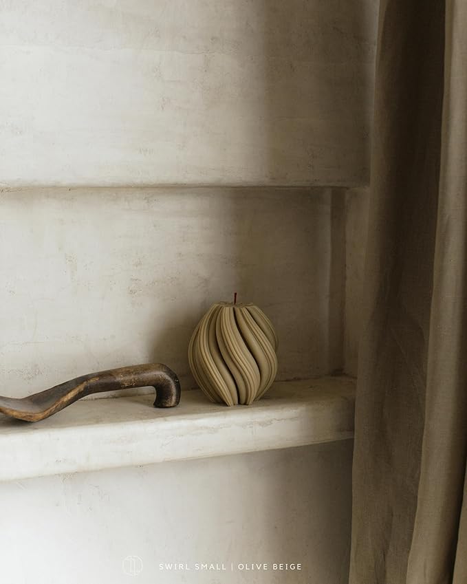 LAWA Swirl Candle - Large Beautiful Handmade Pillar Scented Soy Wax Twirl Elegant Bubble Aesthetic Candle Housewarming Gift Home Room Shelf Decor Idea Spiral Olive Beige (Medium)