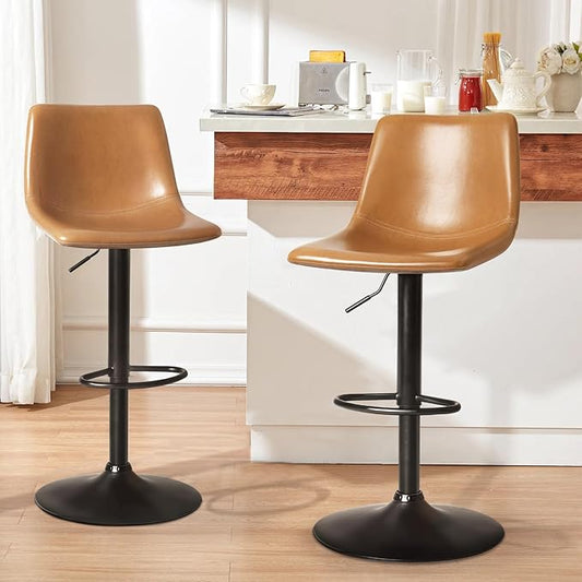 LEMBERI Bar Stools Set of 2, Modern Swivel Barstools Counter Height with Backrest, Faux Leather Upholstered Bar Chairs for Kitchen Island, Whisky
