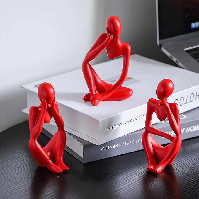 BrownLove 3pcs Red Human Body Abstract Art Decoration, Modern Art Resin Statue Room Office Shelf Bookcase Decoration