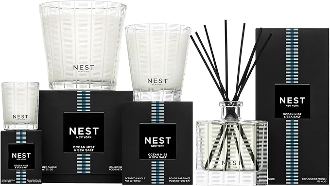 NEST New York Scented 3-Wick Candle, Ocean Mist & Sea Salt - 21.2 oz - Up to 100-Hour Burn Time - Reusable Glass Vessel