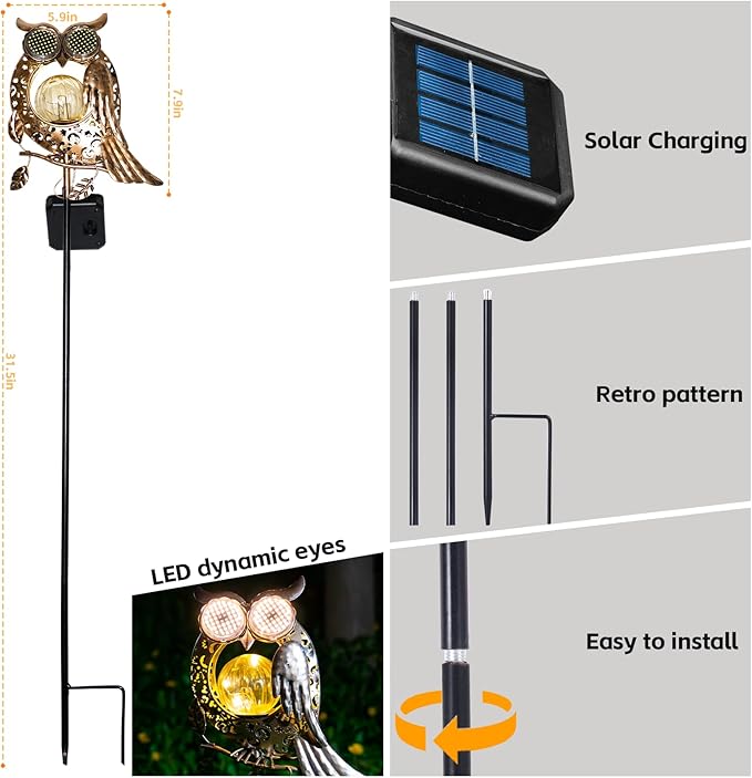 Solar Lights Outdoor Decor, Solar Owl Yard Decorations Outdoor, Garden Decorative, IP65 Waterproof, Gifts for Women Mom, for Yard Patio Lawn Pathway Landscape