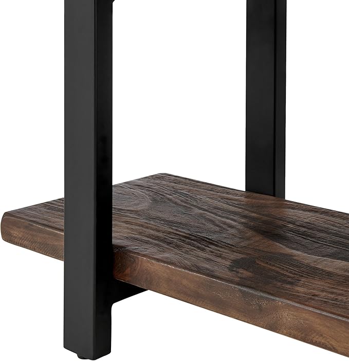 Alaterre Furniture Pomona 48" Solid Pine Wood Media Console Table with 2 Open Shelves and Metal Legs - 3-Tier Storage Display and Rustic Industrial Accent Furniture in Natural Finish