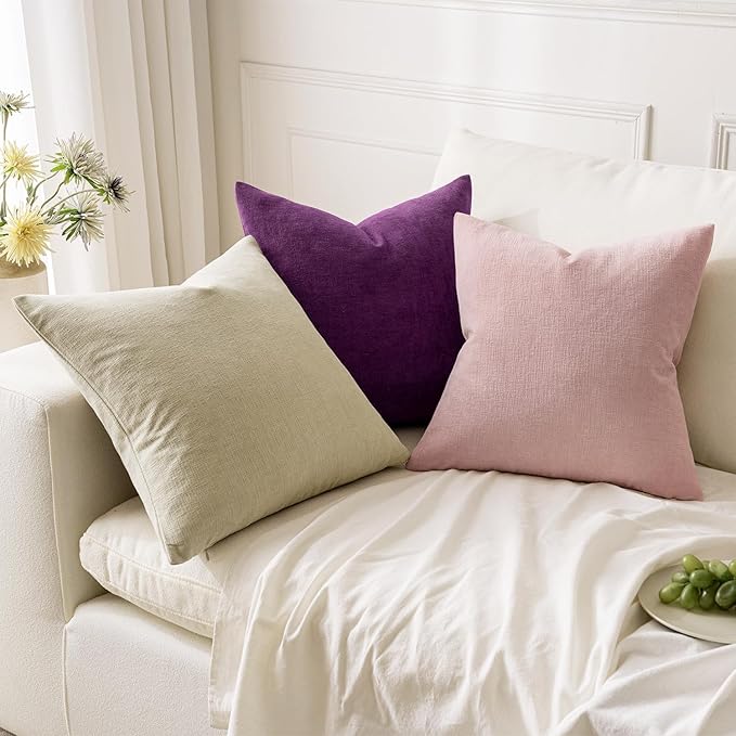 MIULEE Plum Purple Couch Pillow Covers 20x20 Inch, Set of 2 Soft Chenille Decorative Square Throw Pillow Covers Farmhouse for Sofa Living Room Bed